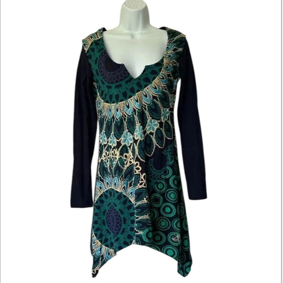 Desigual tunic dress blue multicolor mandala long sleeve cotton Size M - Picture 1 of 9